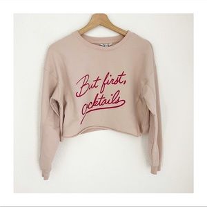 Wildfox l Cropped Pink Graphic Sweatshirt